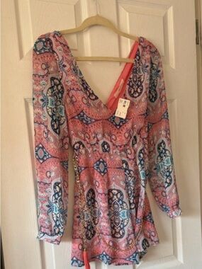 Love Tree Pink Multi-Print V-Neck Long Sleeve Romper